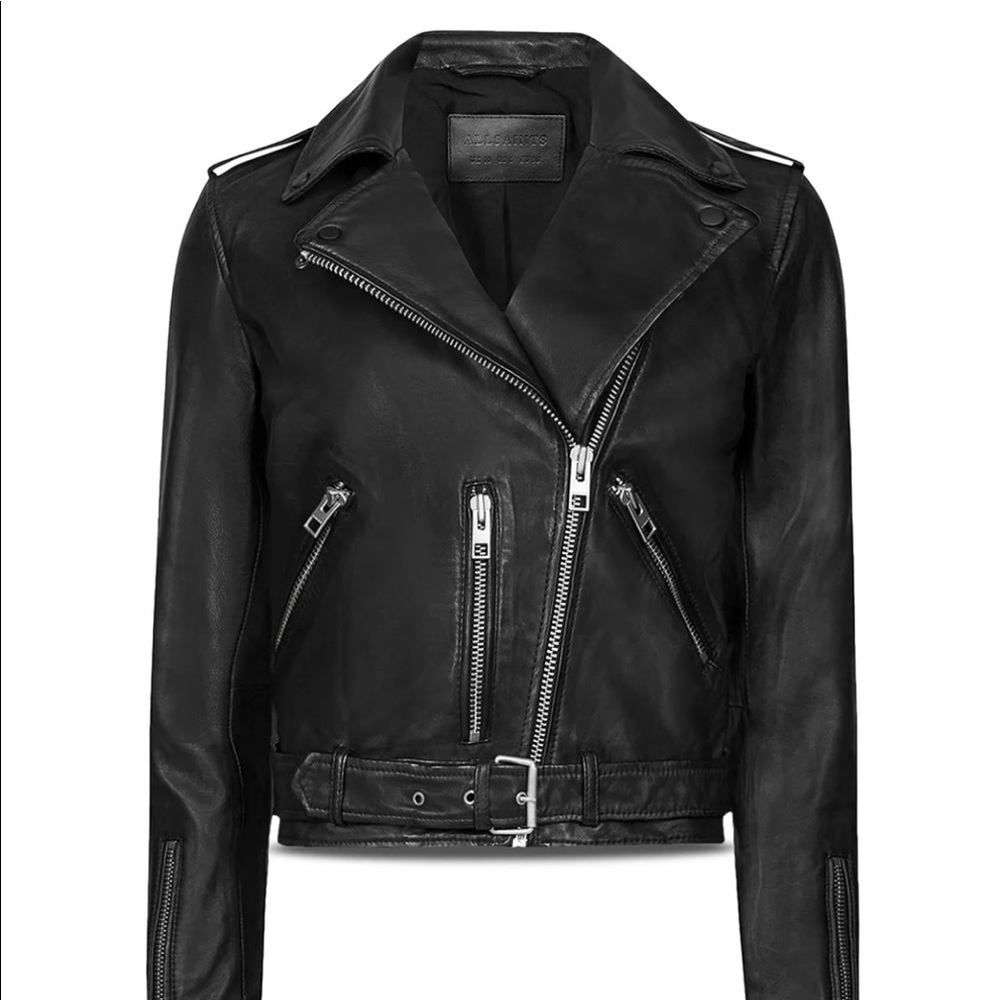 Allsaints Black Leather Balfern Jacket Sz UK 14 / US 10 - Picture 2 of 13